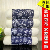 天天特价 乌镇蓝印花布毛绒羊羔毛暖手筒 暖手捂子
