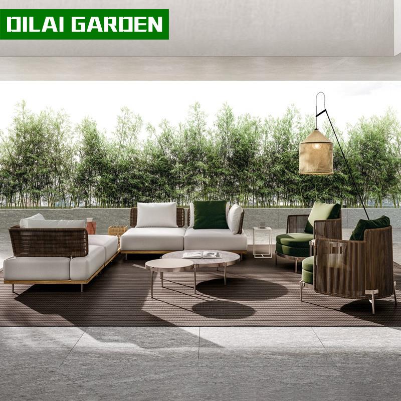 北欧户外藤编沙发休闲露天阳台庭院藤沙发椅实木镂空茶几组合柚木