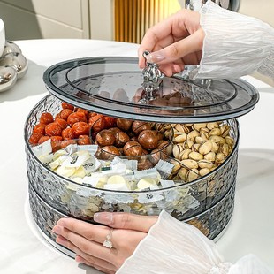 果盘轻奢高级感客厅家用水果盘可旋转塑料干果盒糖果盒零食干果盘