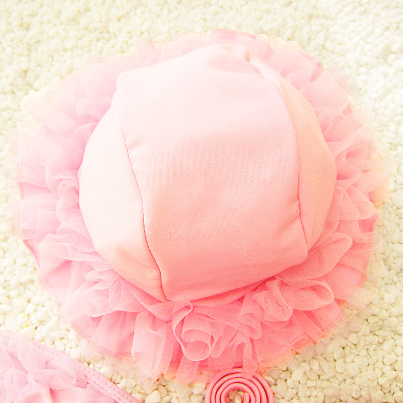 婴幼儿童小女孩时尚泳帽柔软花边可爱遮阳女宝宝弹力公主多色布帽