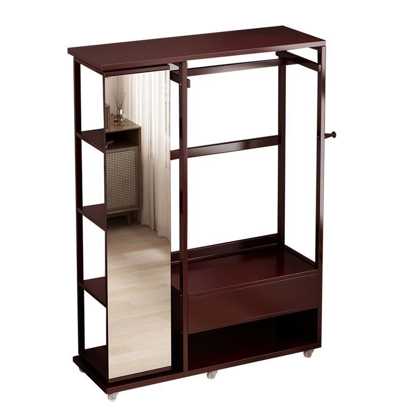 实木穿衣镜衣帽架组合整套多功能挂衣架子带抽屉收纳柜落地全身镜