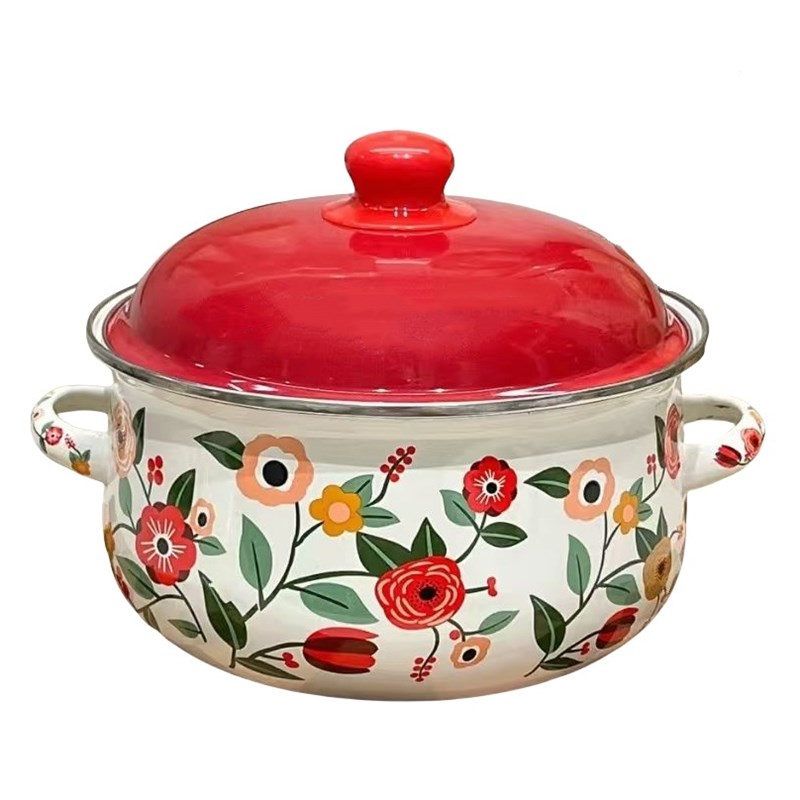 加厚16-20CM三件套双耳搪瓷锅家用煲汤锅炖锅平底锅泡面碗猪油盆