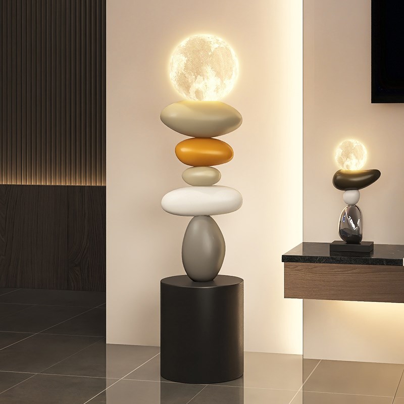 石来运转落地摆件装饰客厅电视柜沙发轻奢乔迁装饰品月球夜灯