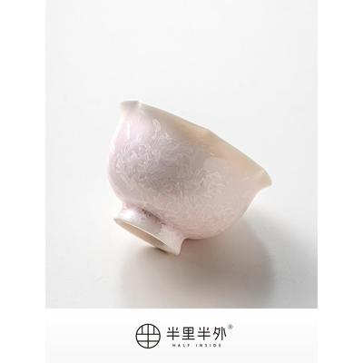 冰晶粉窑制高温陶瓷花口主杯80ml茶杯单杯女用专用茶杯