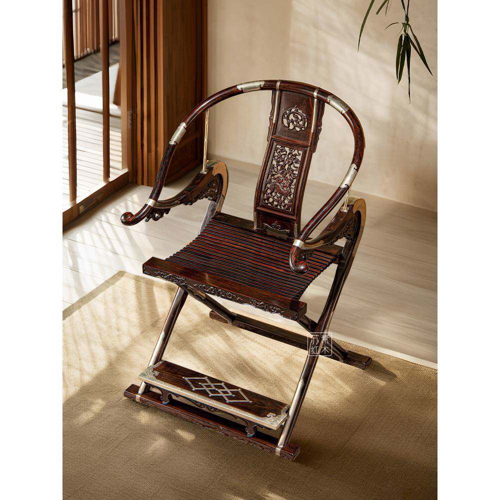 苏素明式红木家具丨老挝大红酸枝头把交椅王世襄款折叠靠背椅子