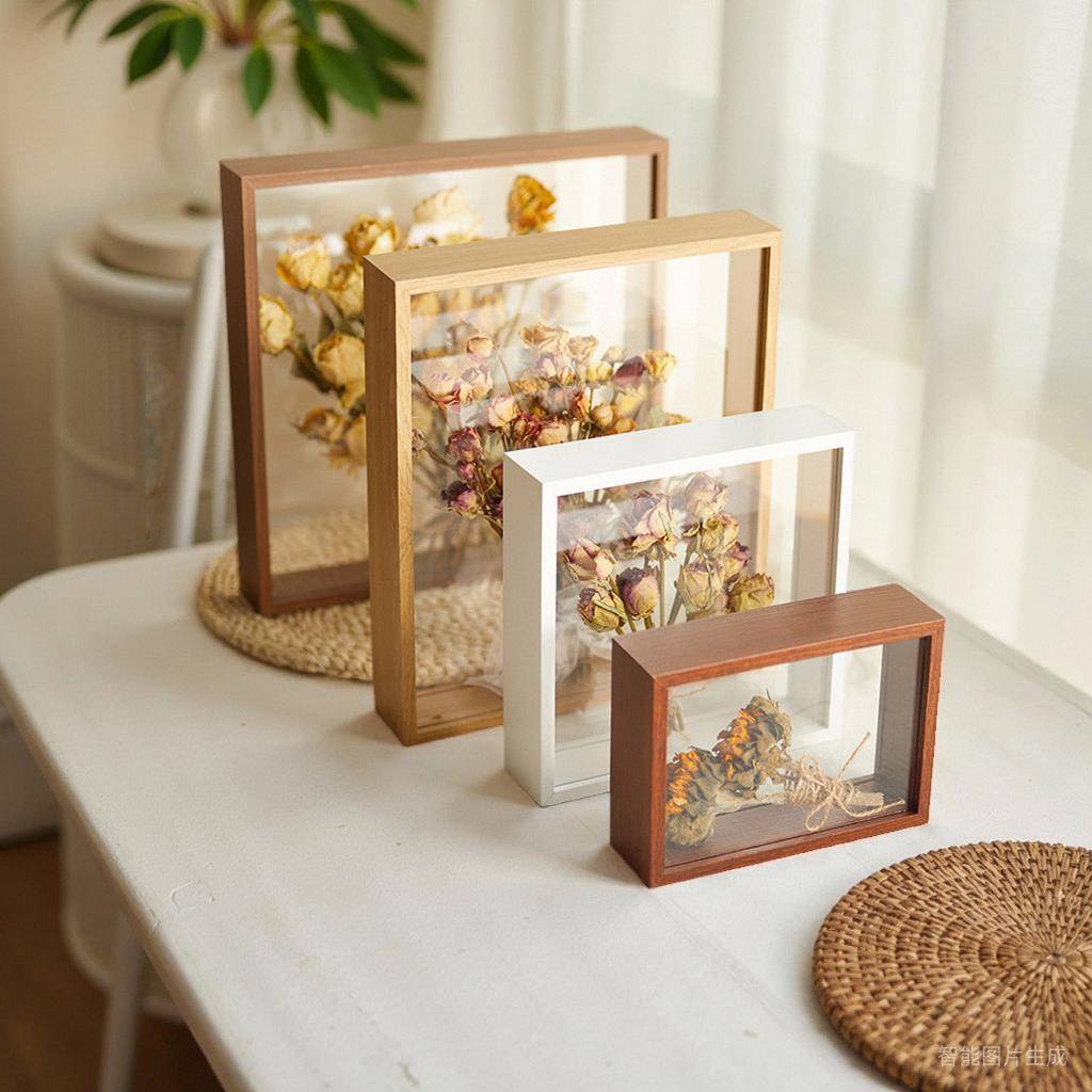 木质干花相框中空立体diy花艺标本框架裱双面透明亚克力画框展示