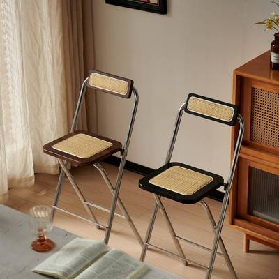 2025新款中古风折叠吧台椅设计师高脚凳子55cm坐高椅子覆古岛台椅