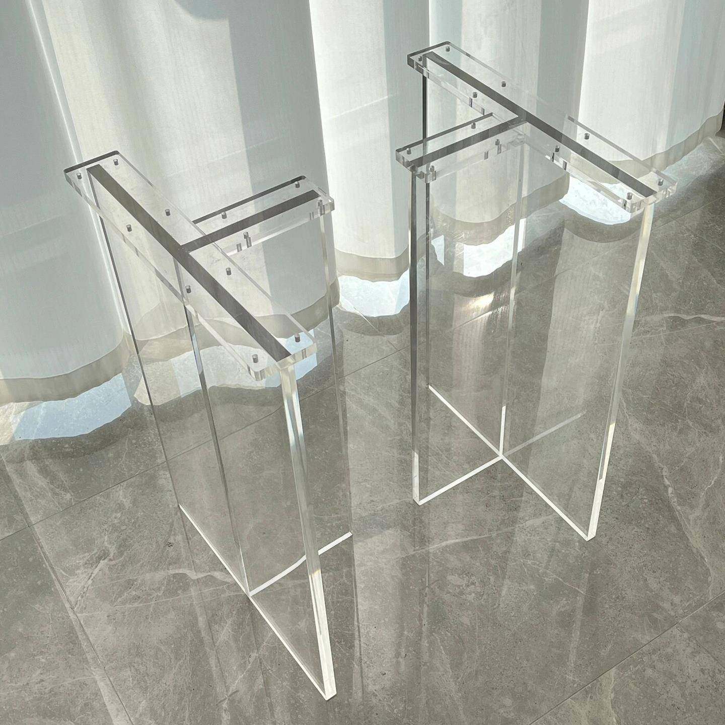 亚克力桌腿支架定制透明桌脚带滑轮岛台岩板茶几圆柱支撑悬浮加工