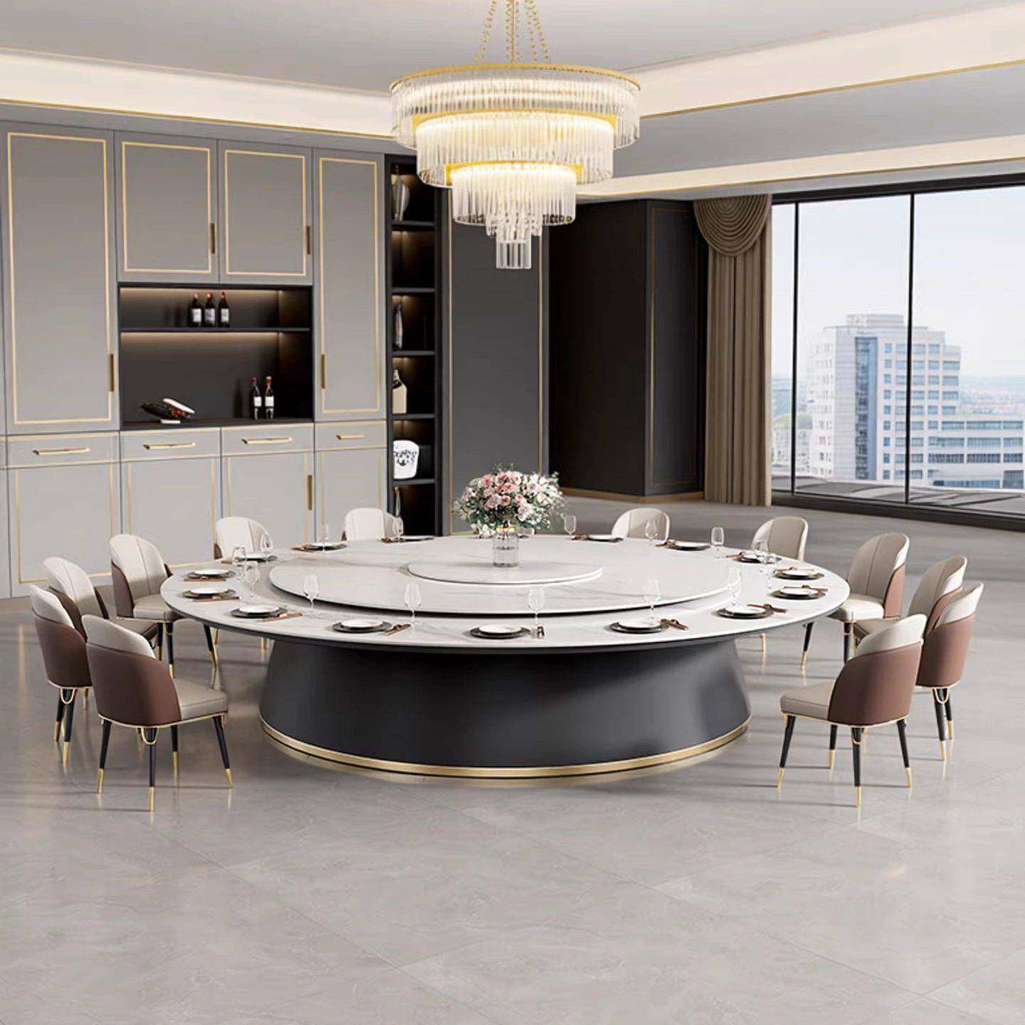 酒店餐桌岩板火锅桌子电磁炉一体带电动转盘2米3米商用20人大圆桌,商业/办公家具,酒店桌椅,淘宝优惠券,粉丝福利购,淘宝优惠卷