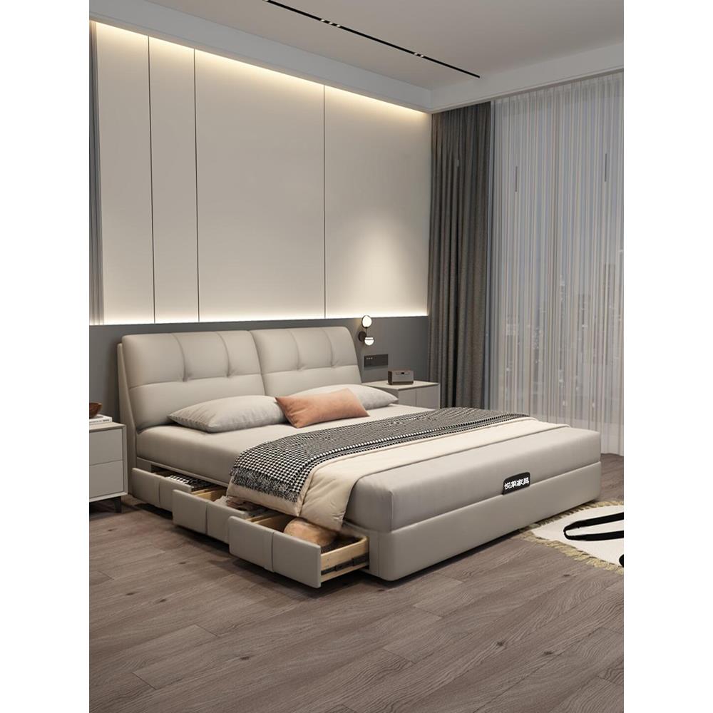 家用真皮床1米8双人床主卧大床高端大气可储物高箱床1米5收纳婚床