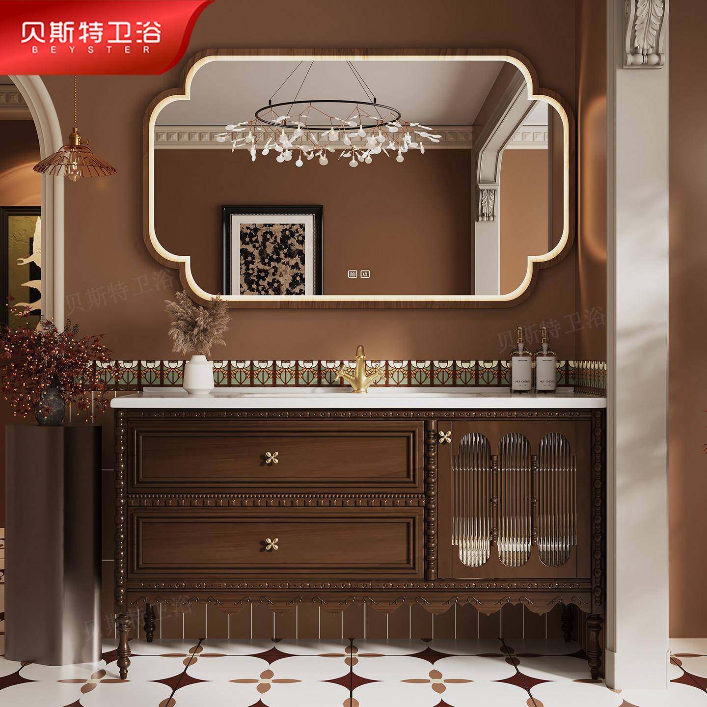高端原创设计橡木浴室柜组合落地式陶瓷一体盆洗漱台洗脸洗手盆柜,家装主材,浴室柜组合,淘宝优惠券,粉丝福利购,淘宝优惠卷