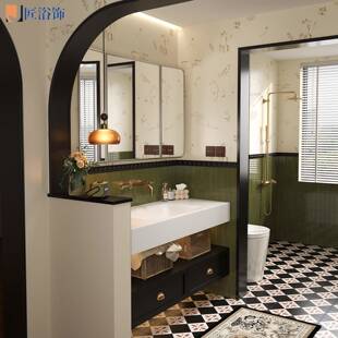法式复古风浴室柜组合岩板热弯无缝一体盆卫生间可丽耐洗漱台定制