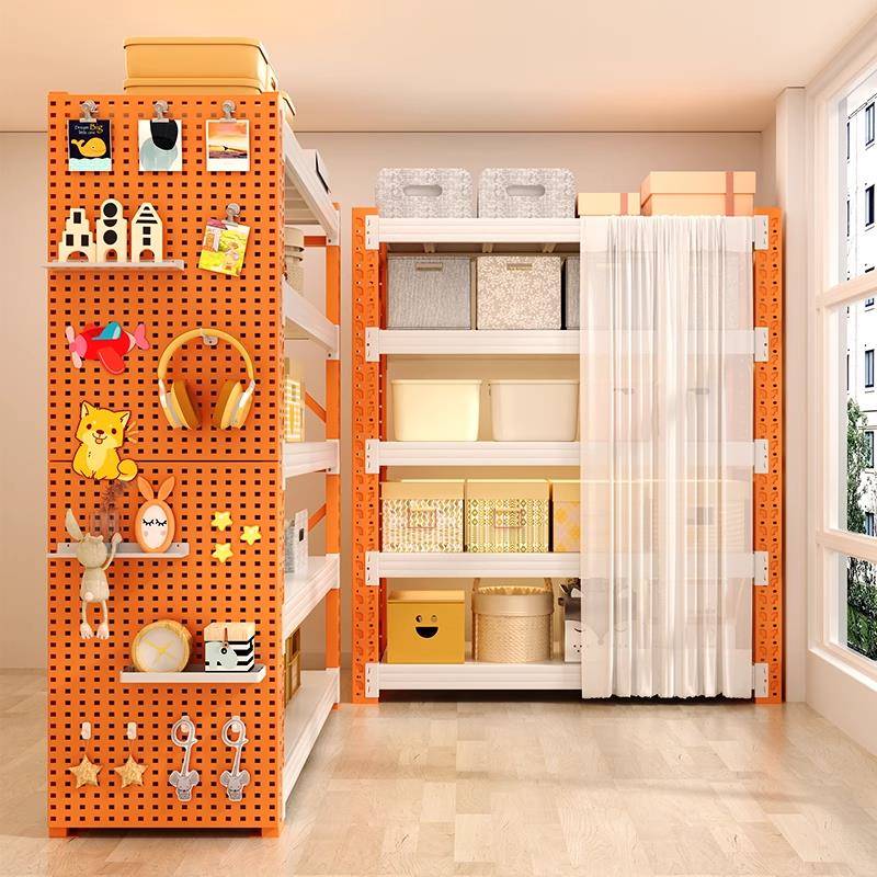 带遮挡帘防尘家用货架多层置物架承重杂物间储物L型拐角收纳层架