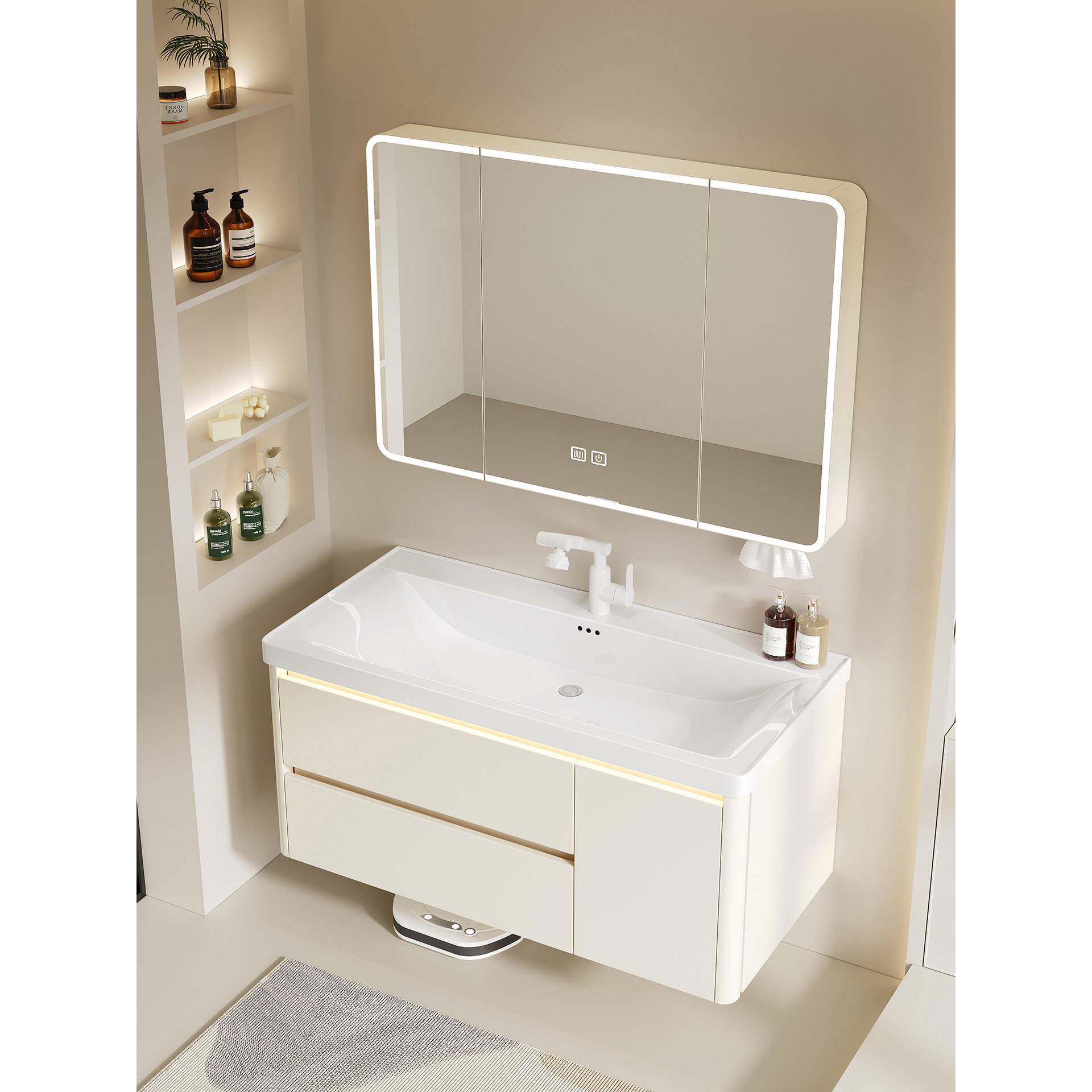 蜂窝铝海洋盆浴室柜组合加深陶瓷一体盆卫生间洗手洗脸盆洗漱台柜