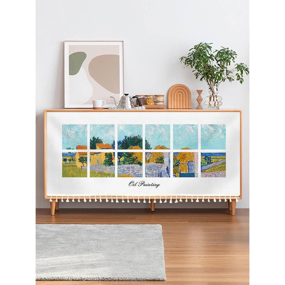 柜子帘子遮挡杂物橱柜防尘帘厨房免打孔遮丑拉帘油画风鞋架布帘子