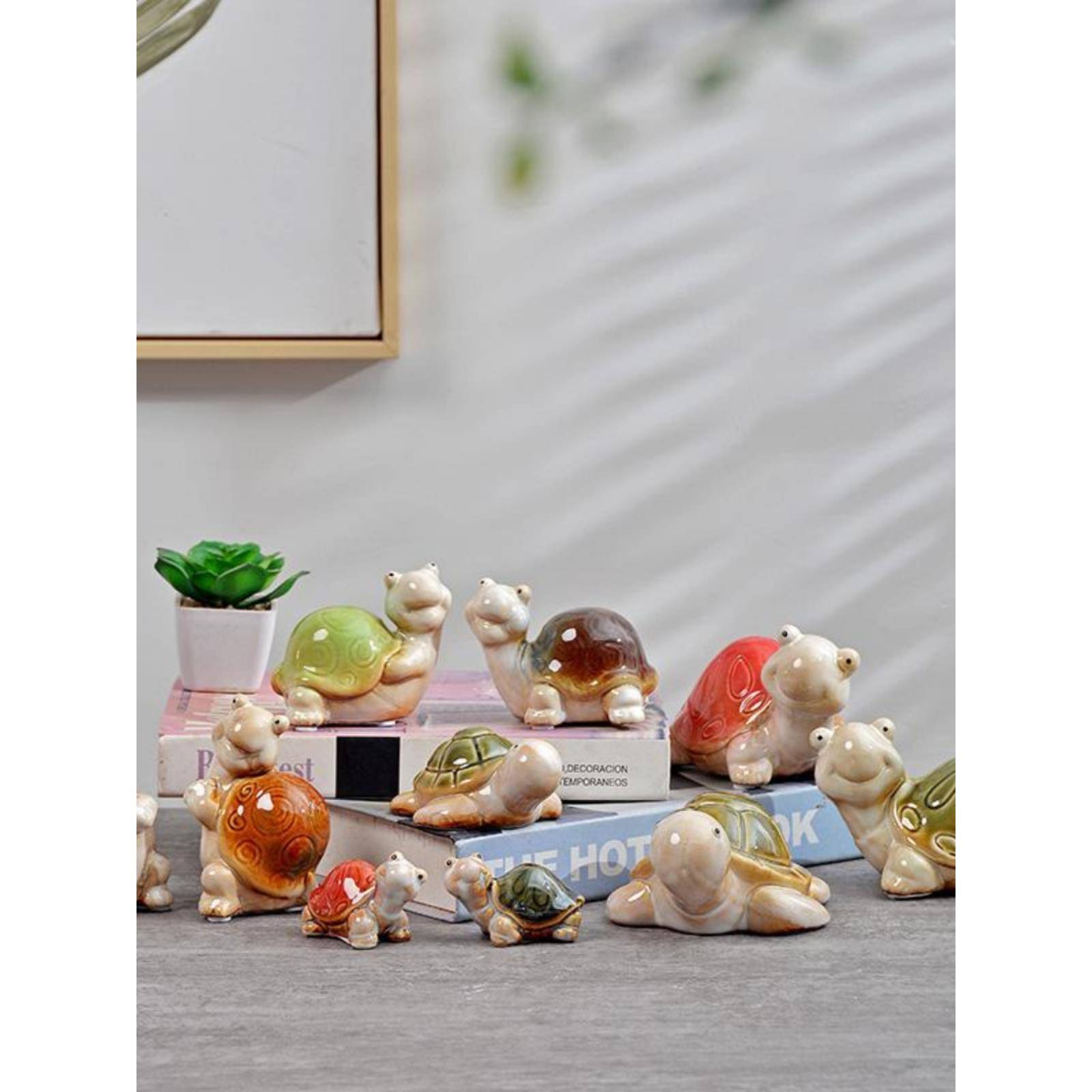 景德镇创意陶瓷小乌龟儿童房装饰品摆件庭院鱼缸鱼池造景可爱礼物