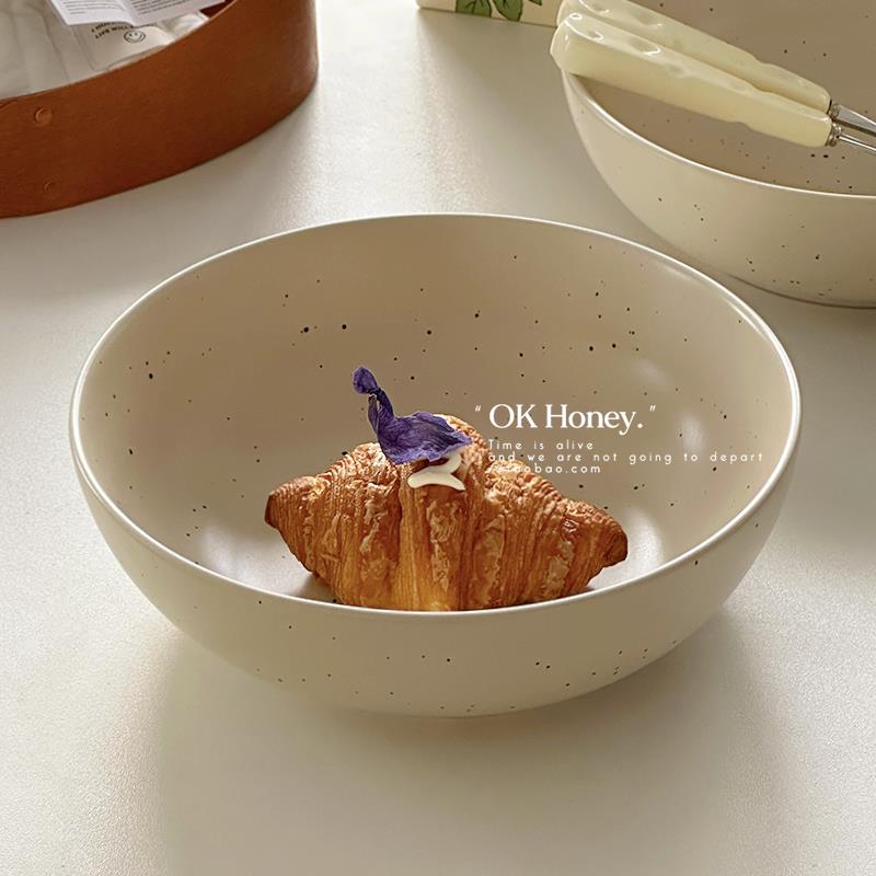 北欧ins釉下彩泼墨陶瓷深口汤盘大号水果沙拉家用咖喱饭蛋包饭汤