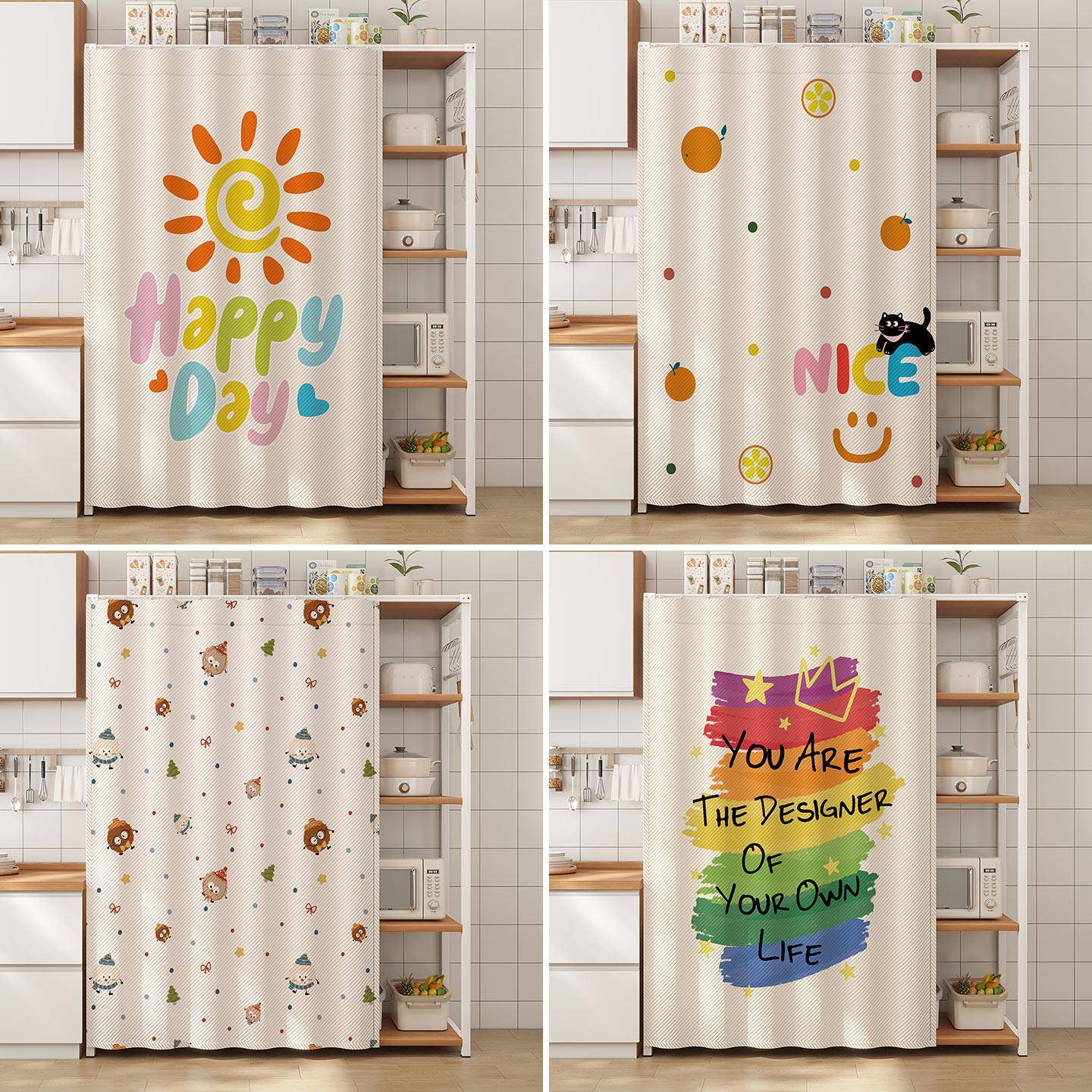 厨房置物架遮挡帘免打孔滑轨柜子帘遮挡整体橱柜防尘货架杂物柜遮