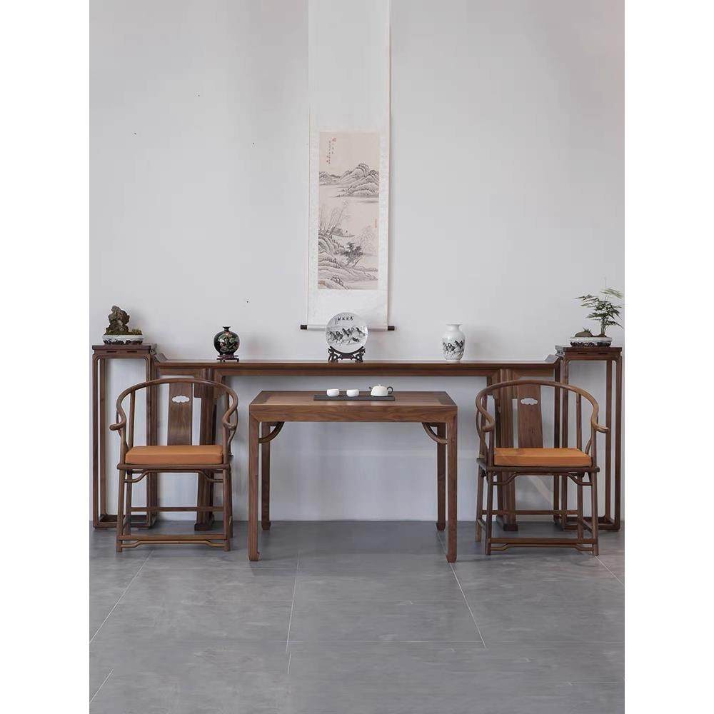 新中式黑胡桃木宋式美学中堂六件套端景台玄关条案神台堂翘头供桌