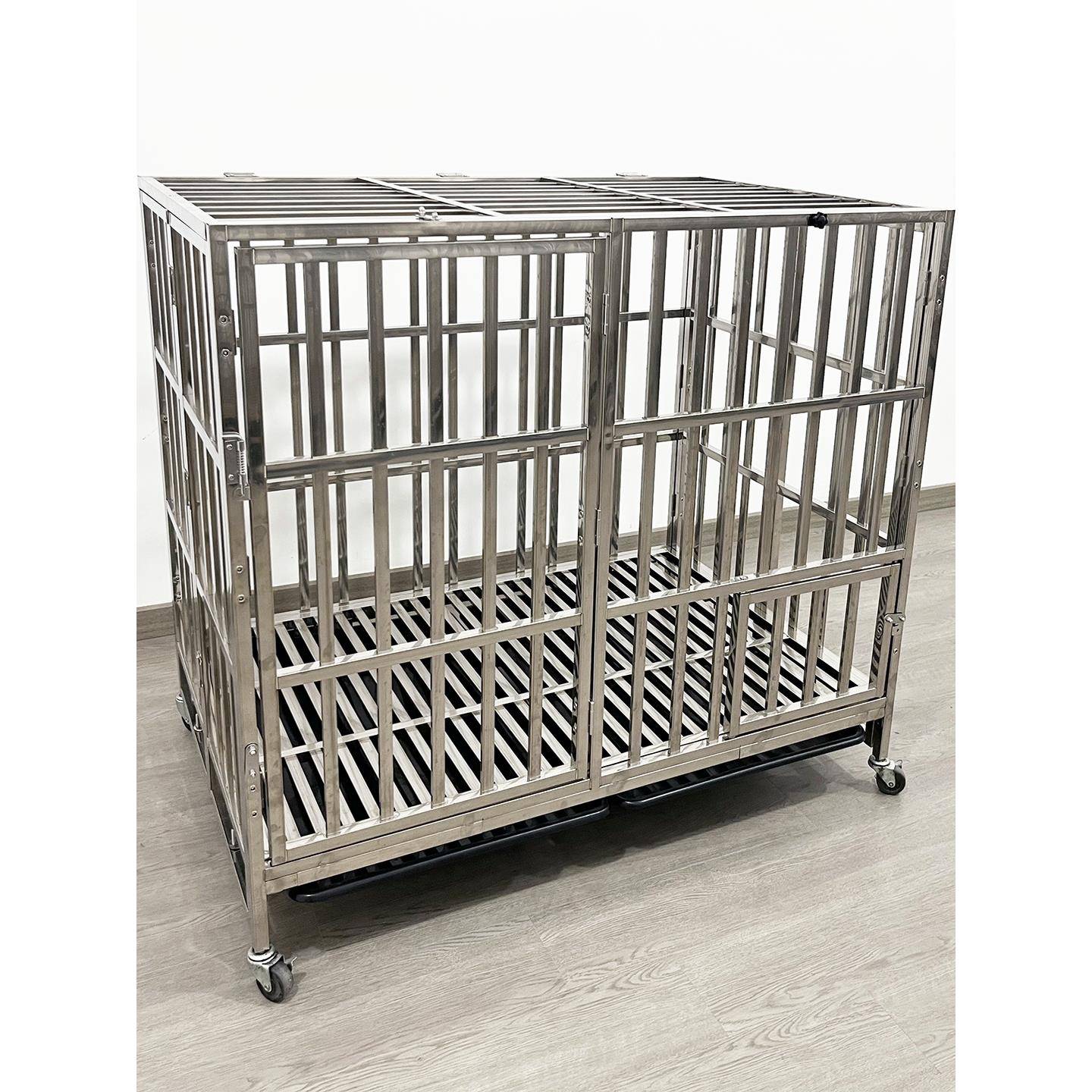 不锈钢狗笼子中小型犬宠物笼加厚大号折叠方管狗笼大型犬加粗笼子