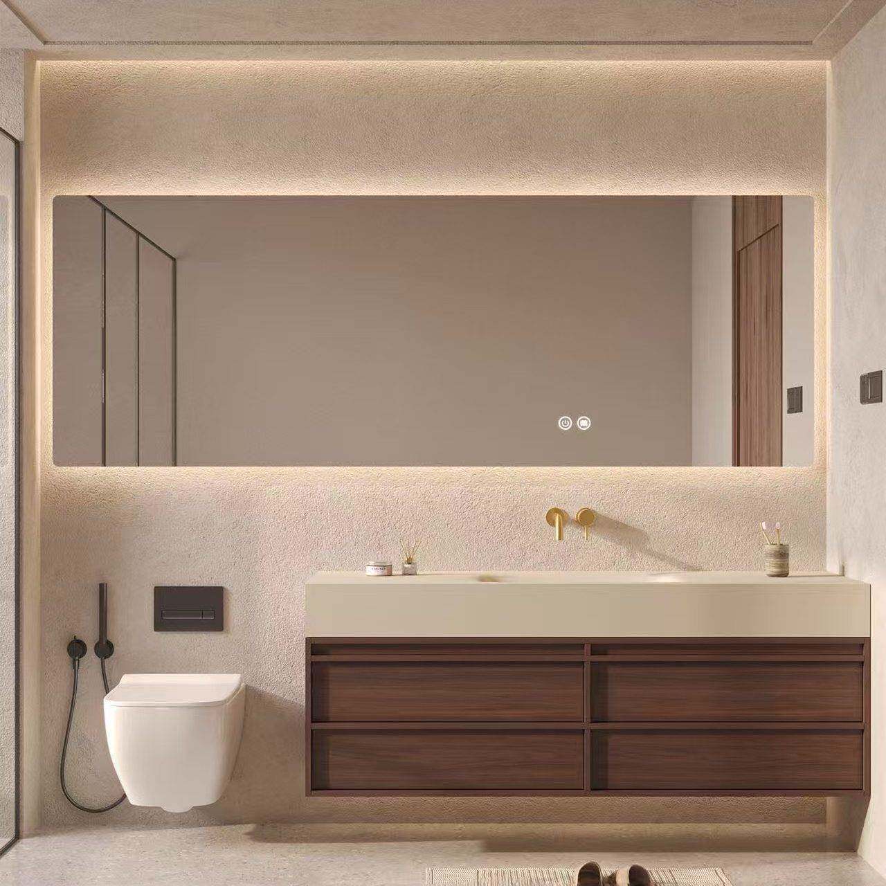 中古风岩板热弯一体盆浴室柜组合卫生间洗手洗脸洗漱台可丽耐定制