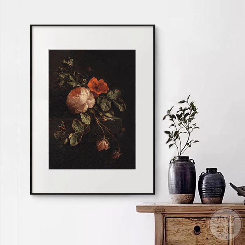 复古植物花卉花朵静物装饰画法式墙壁画欧式餐厅墙面艺术挂画摆画图片
