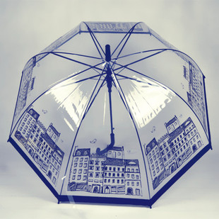 英伦建筑加厚透明雨伞自动长柄伞可爱韩国公主伞拱形伞晴雨伞男女