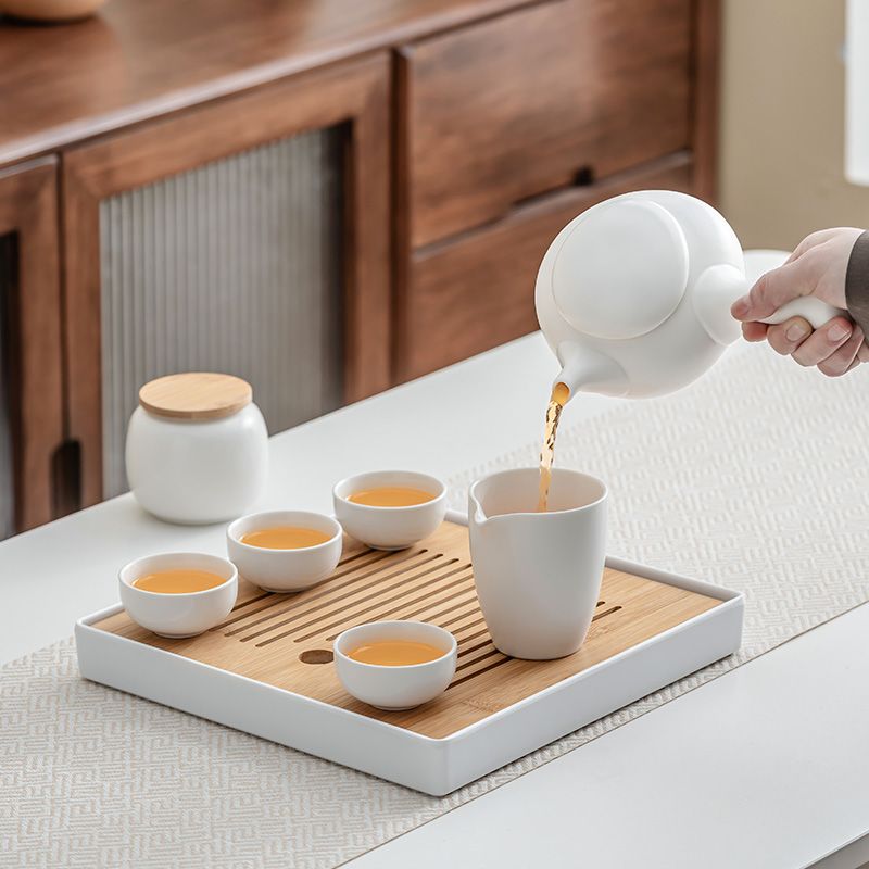 整套功夫茶具套装陶瓷家用旅行民宿全季酒店茶具侧把茶壶茶杯茶盘