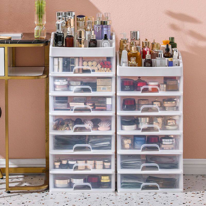 桌面化妆品收纳盒大号防尘塑料透明抽屉式面膜盒口红护肤品置物架