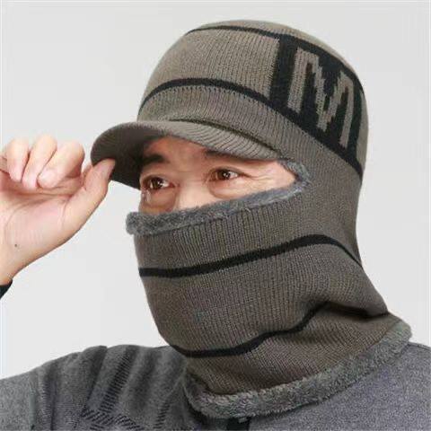 中老年人帽子男冬季百搭毛线帽护耳保暖加绒加厚连体老头帽爸爸帽