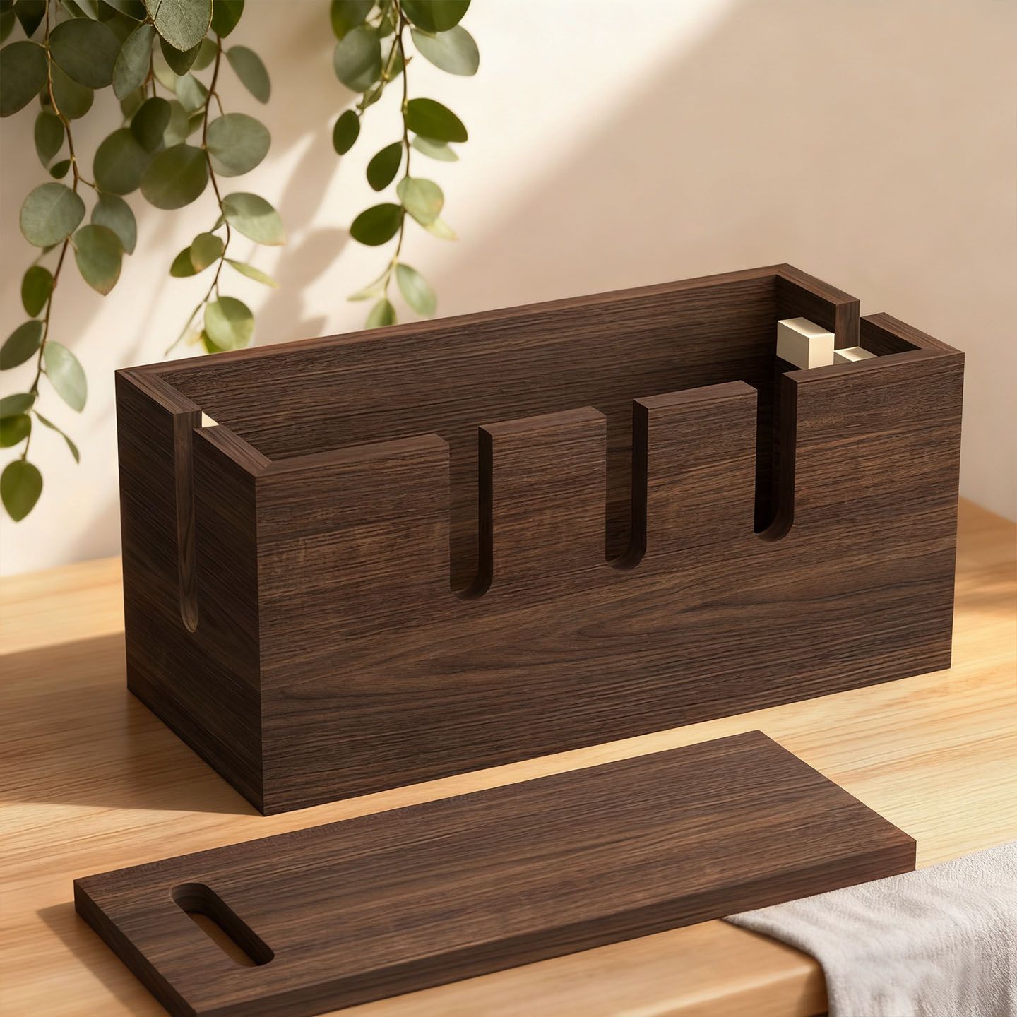 实木集线电源收纳盒插座排