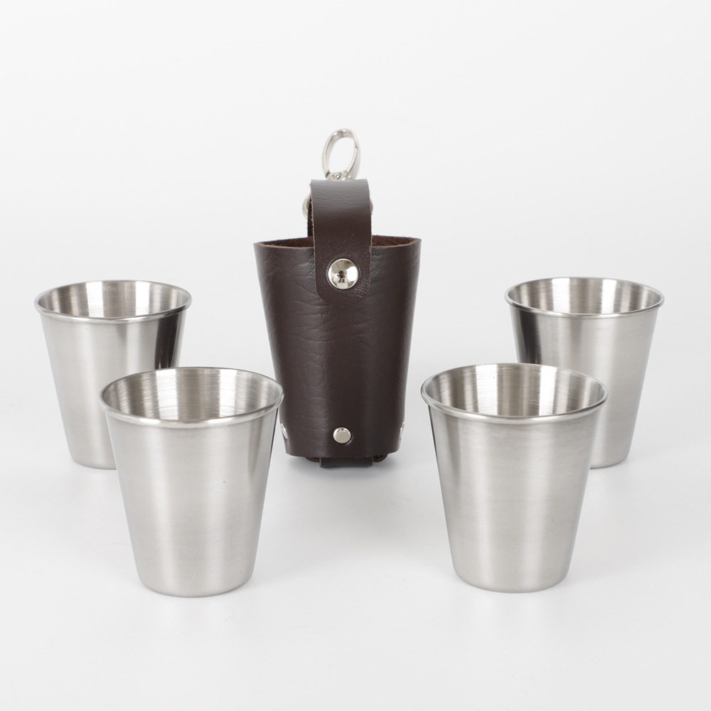 工厂直供户外露营70ml不锈钢酒杯 烈酒杯 4个白酒杯加杯套