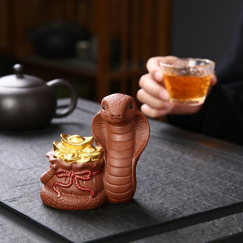十二生肖蛇年茶宠摆件精品可养手工紫砂茶玩茶桌茶盘装饰茶具配件