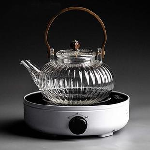 茶具加厚泡茶养生烧水壶家用花茶壶耐热 提梁壶玻璃蒸茶器木把套装