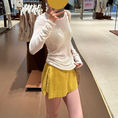 韩系巨好看黄色亚麻半身裙女裤裙
