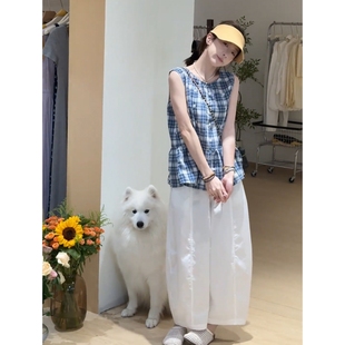 小个子百搭直筒气球裤 白色阔腿休闲裤 微胖mm显瘦气球裤 女夏季 薄款