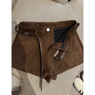 美拉德麂皮绒辣妹短裤女秋冬高腰a字显瘦外穿靴裤直筒显瘦包臀裤