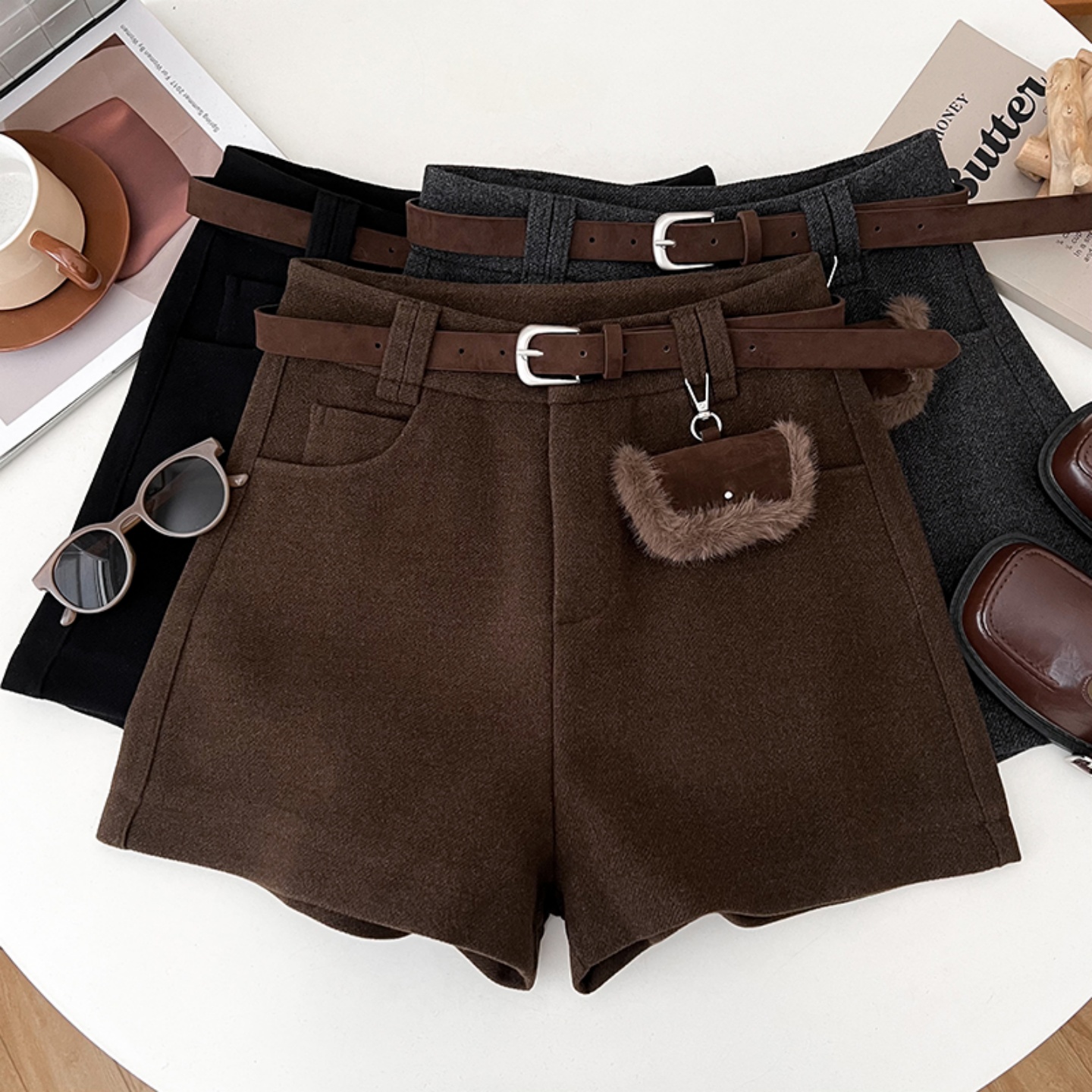 2025韩版时尚百搭毛呢高腰显瘦阔腿裤靴裤短裤a字裤女秋冬新款潮