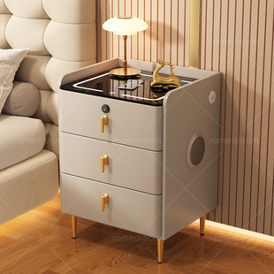 多功能无线充电床边柜 智能床头柜简约现代实木轻奢高级感2024新款