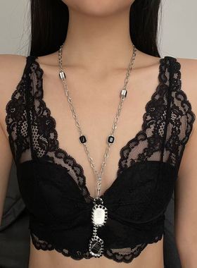 欧美复古金属链条镶钻眼镜项链女