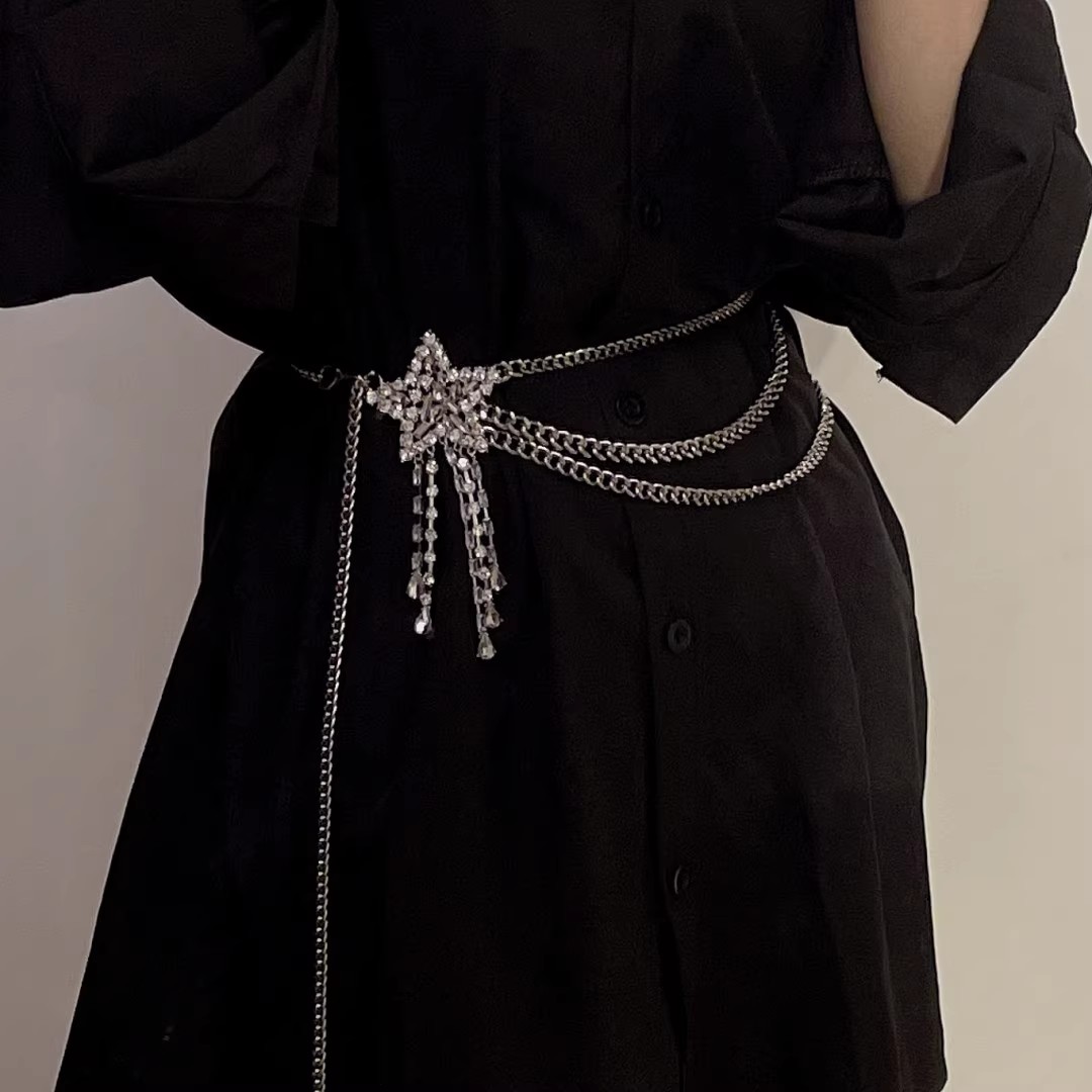 时尚满钻星星五角星流苏腰链女