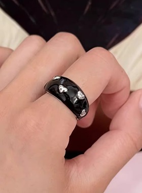 韩式小众金属滴油爱心开口戒指女