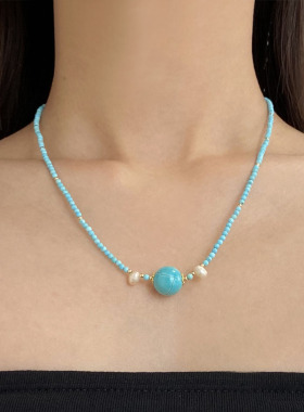 复古民族风中古绿松石串珠项链女