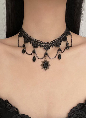 纯欲公主风蕾丝花边水滴流苏项链