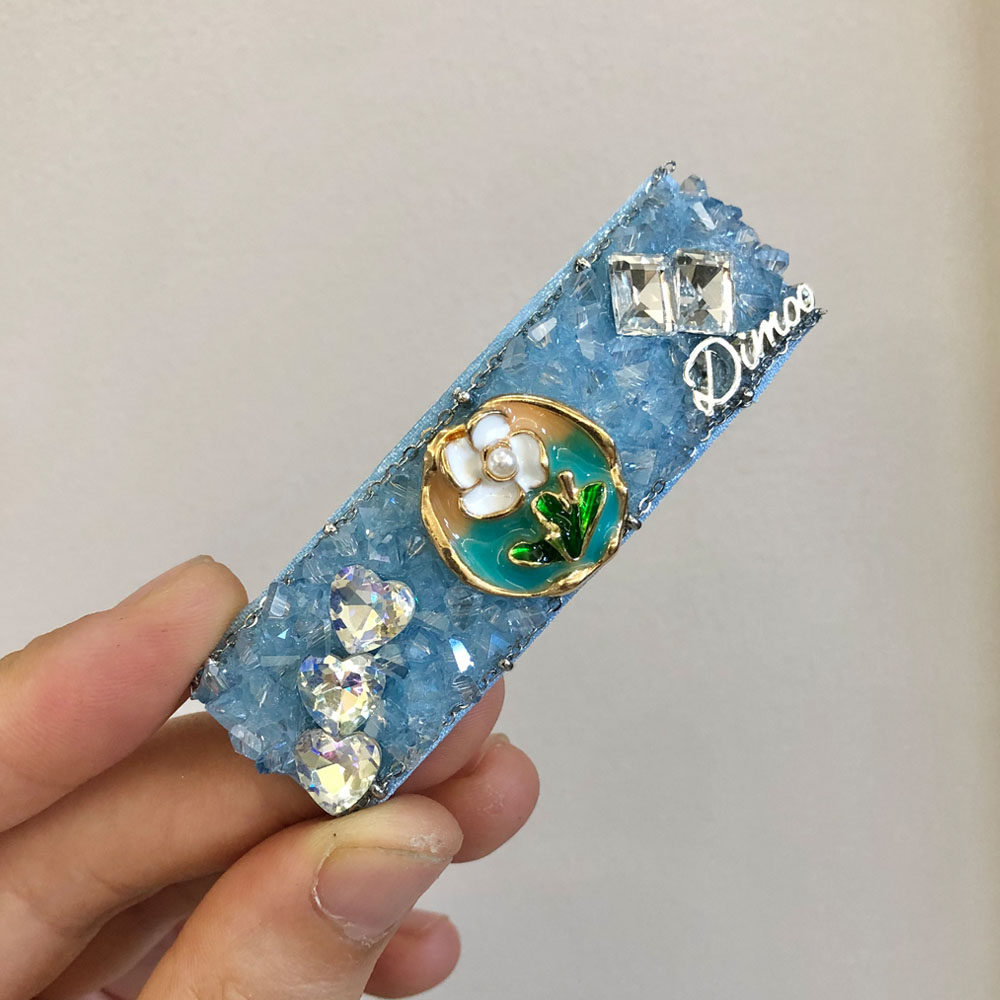 韩系重工超闪镶钻蓝色bb夹发夹女