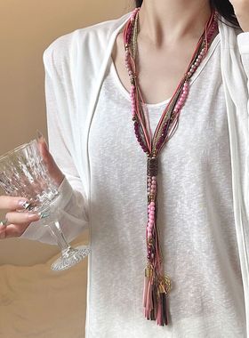 复古民族风彩色多巴胺串珠项链女