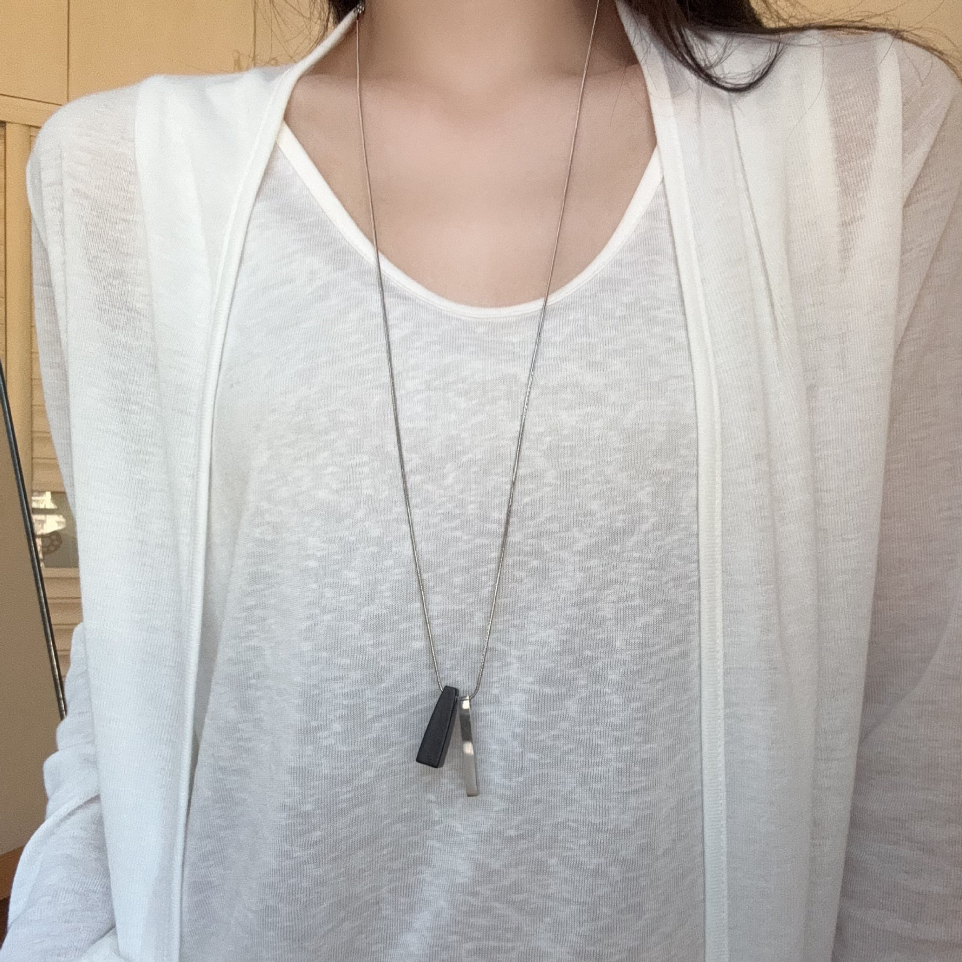 新中式几何金属檀木吊坠项链女小众设计长款个性毛衣链气质锁骨链,饰品/流行首饰/时尚饰品新,项链,淘宝优惠券,粉丝福利购,淘宝优惠卷