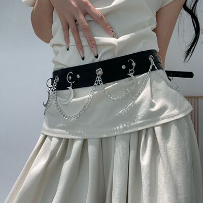 辣妹风朋克金属链流苏腰链腰带女