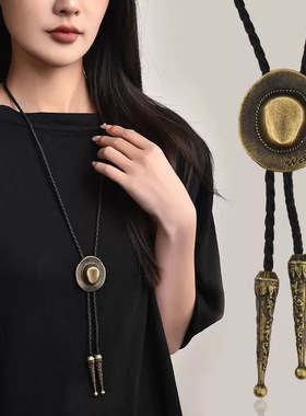 欧美复古西部牛仔波洛领带项链女个性休闲风秋冬小众领绳长款颈链