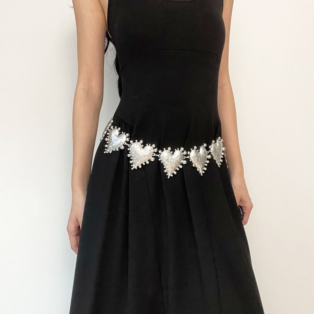 欧美复古金属爱心花朵腰链